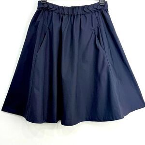 Zara Basic Navy Blue Cotton Blend Elastic Button Waist A Line Classic Mini Skirt